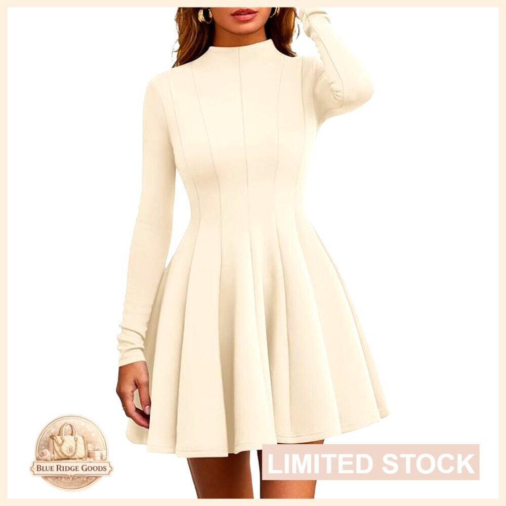 Elegant Fit & Flare Dress Long Sleeve A-Line Swing Party Wear